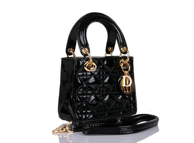 mini lady dior patent leather bag 6321 black with gold hardware - Click Image to Close